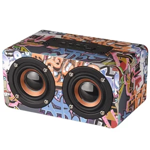 Boxa portabila W5 Wooden Super Bass Graffiti