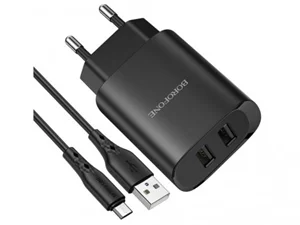 Зарядное устройство Borofone Сable USB to Micro-USB 2xUSB 2.1A Black