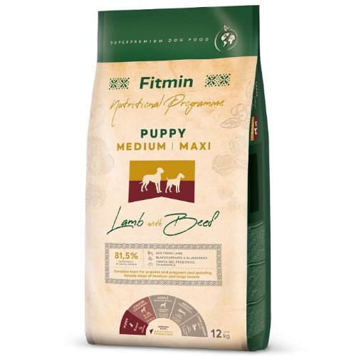 Hrana uscata pentru caini Fitmin medium maxi puppy lamb&beef 12 kg