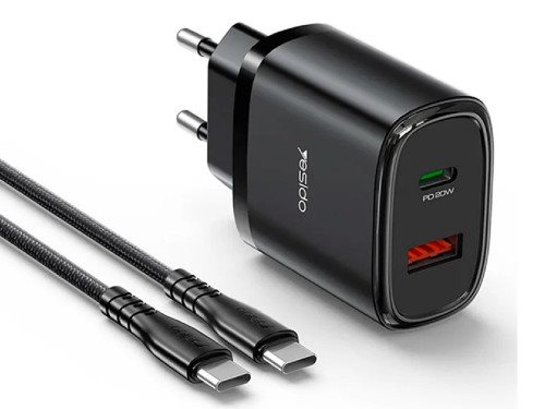 Зарядное устройство Yesido 1*USB-A+1*Type-C 20W Black