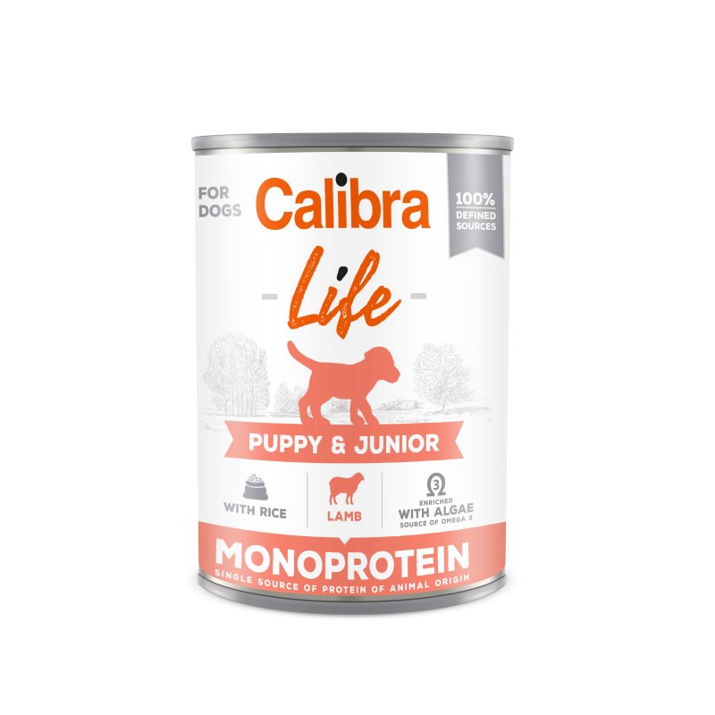 Hrana umeda pentru caini Calibra Dog Life can Puppy&Junior Lamb&rice 400g*6